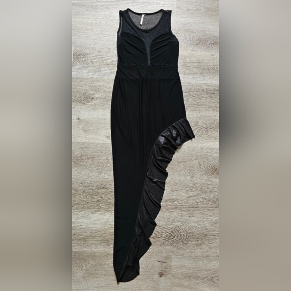 Black Mesh Cutout Asymmetrical Midi Dress – Size Small - Picture 5 of 5
